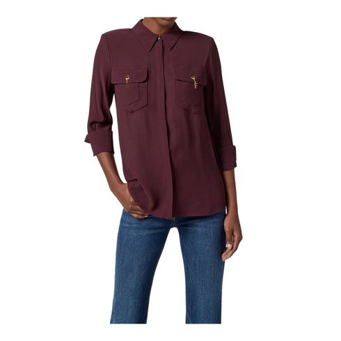Camicia Donna in georgette, con bottoni nascosti e charm in metallo dorato
